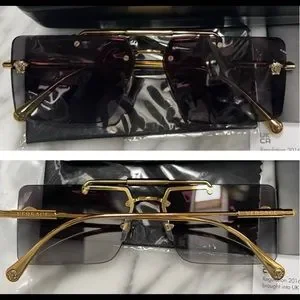 VERSACE CONTEMPORARY RIMLESS GOLD MEDUSA DETAILING / GREY RECTANGLE SUNGLASSES Versace | Accessories | Versace Contemporary Rimless Gold  main image 4